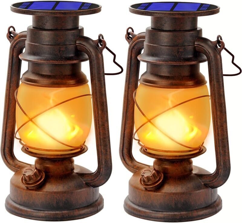 Solar-Außenlaternen, LED-Sturmlaterne mit Flammeneffekt, dekorative LED-Sturmlampe, wasserdichtes Retro-Design für Garte...