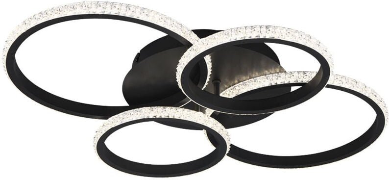 LED Deckenleuchte CIRES dimmbar, Kristall Ringe schwenkbar, Schwarz, Breite 65cm
