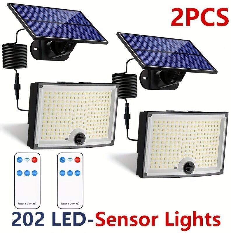 202 LED Solarleuchten Außen mit Bewegungsmelder, IP65 wasserdicht, 120° Abstrahlwinkel, 2er Pack Solar Wandleuchte für G...