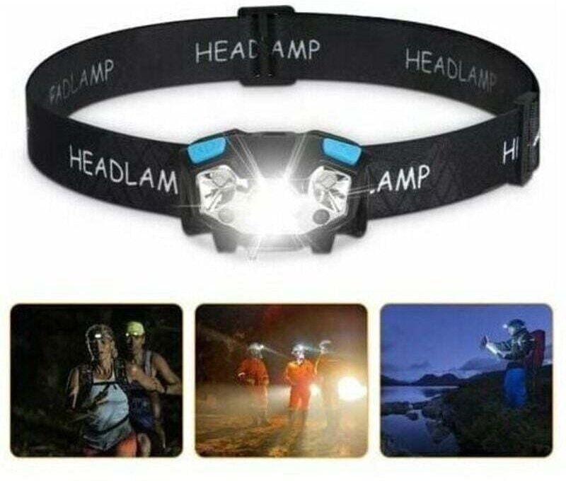 LED-Stirnlampe: 5000 Lumen, mit Bewegungssensor, wasserdicht und per USB wiederaufladbar, 5 Leuchtmodi und verstellbarem...