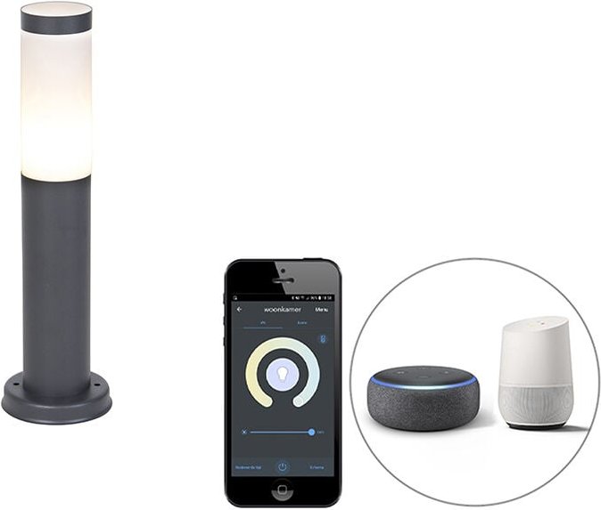 Qazqa - Smarter Außenlaternenmast Anthrazit 45 cm inkl. Wifi P45 - Rox