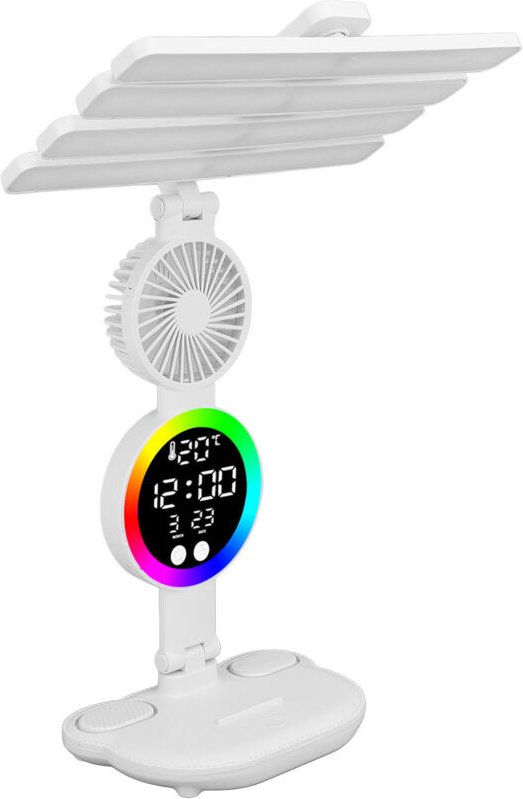 Mumusuki Schreibtischlampe mit Ventilator, Uhrzeit, Datum, Temperatur, Touch-Steuerung, wiederaufladbare und faltbare LE...