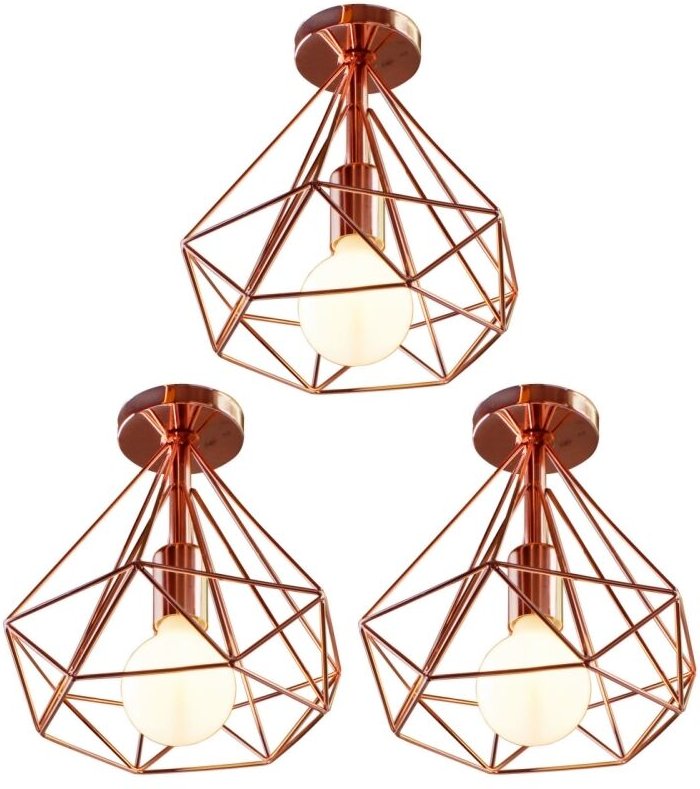 3 Stücke Vintage Industrie Deckenleuchte Käfig Deckenlampe Semi Flush Mount Wohnzimmerlampe Rot Ø25cm