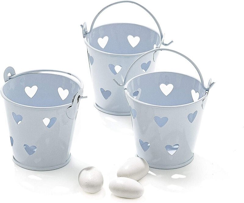 Trade Shop Traesio - Trade Shop - 24 x weiß lackierte Blecheimer mit Herzen für Konfetti-Partygeschenke -