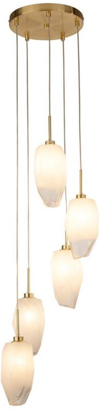 Searchlight Rocky 5-flammige Deckenleuchte, Metall und Glas in satiniertem Messing