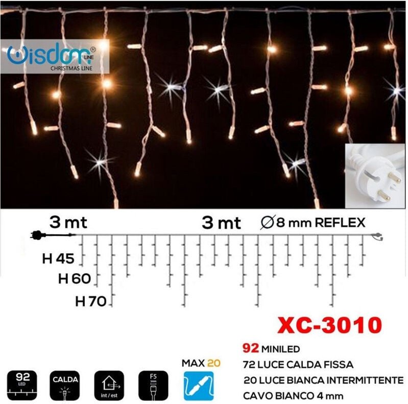 Trade Shop Traesio - Trade Shop - weihnachtslichtervorhang 92 led festes warmes licht + blinkendes weisses licht XC-3010...