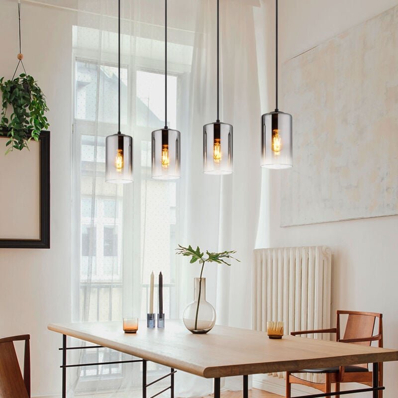Hängelampe Esszimmerleuchte 4 flammig Esstischlampe Pendelleuchte Wohnzimmerlampe Rauchglas, schwarz, 4x E27, LxBxH 86x1...