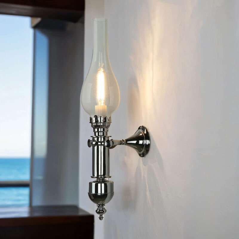 Wandlampe Messing Glas in Chrom E14 Jugendstil Treppe Flur Bad