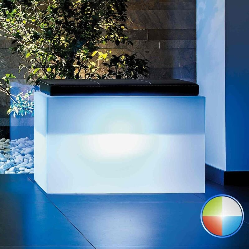 Idralite - Sitzbank mit Led Rechteckig aus Harz mod. Roomy 80x35 cm mit multicolor led mit Batterie