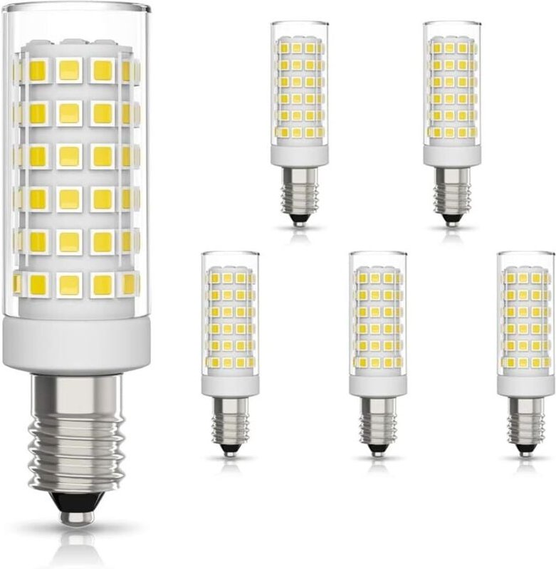 6er-Pack E14-LED-Glühbirne, 9 W, entspricht 75 W Halogen, Kaltweiß 6000 K, nicht dimmbar, 360°-Abstrahlwinkel, für Dunst...