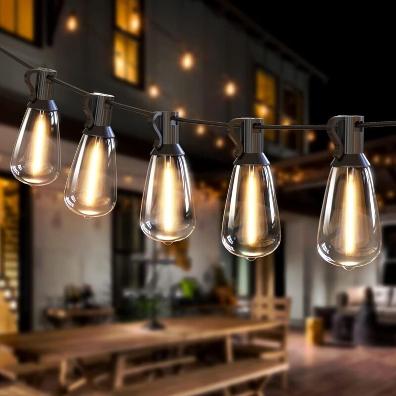 50ft/15m Lichterkette für den Außenbereich, 25+1 ST38 LED-Birnen, wasserdichte, bruchsichere Lichterkette für den Innen-...