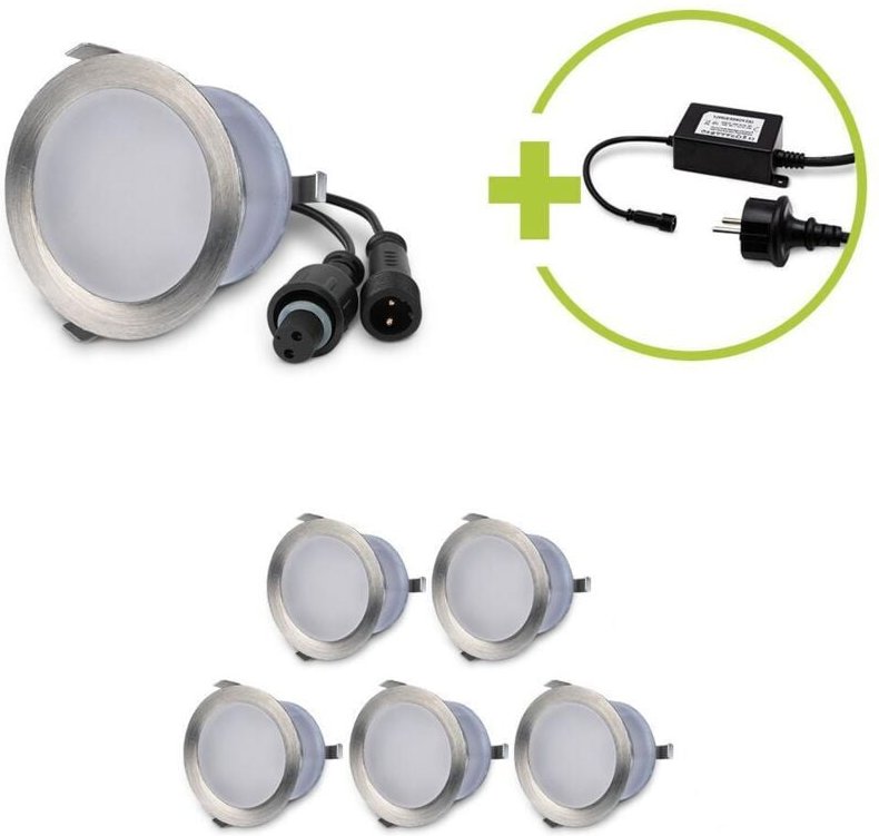 LED Einbaustrahler Set 6St inkl Netzteil 0.6W IP67 3000K Ø3018.5mm