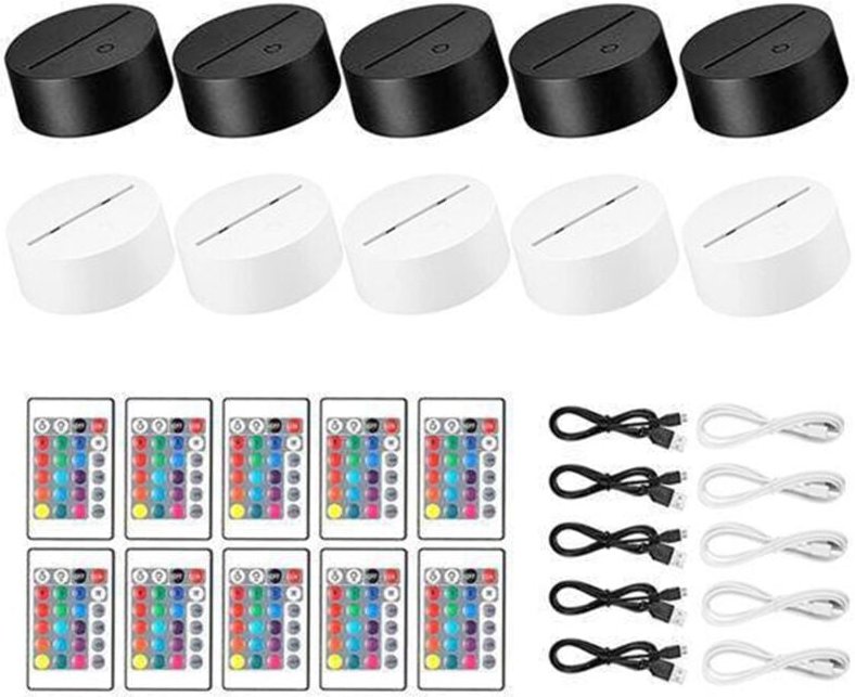 10 Packungen 3D led Lampensockel + Fernbedienung usb Kabel, 16 Farben Lichtshow Bildschirm StäNder für Acryl