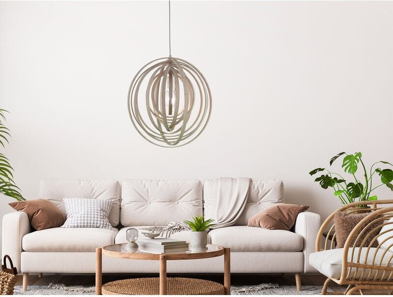 Led Pendelleuchte 1-flammig Naturholz Stufen Dimmer, ø 50cm