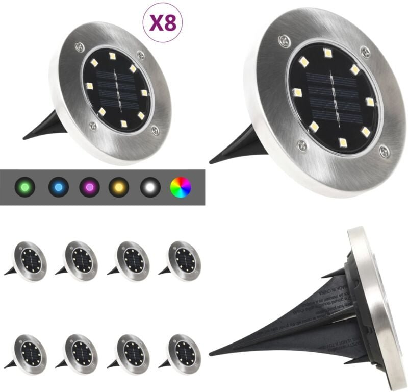 Solar-Bodenleuchten 8 Stk. led RGB-Lichtfarbe - Gartenbeleuchtung - Außenleuchten - Solarlaternen - Solarstrahler - LED-...