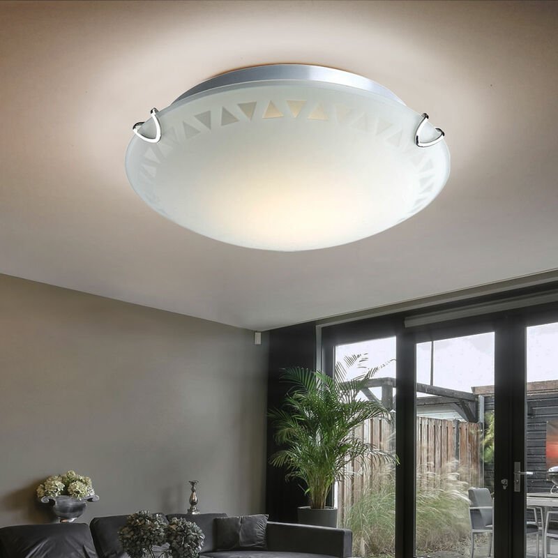 Etc-shop - Deckenleuchte Glasleuchte Deckenlampe Muster Rundleuchte Wohnzimmer, Dreieckmuster Metall Chrom Glas, 1x led ...
