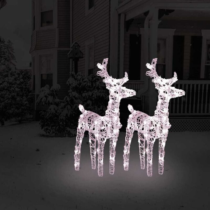 Thumbnail - LED-Rentiere 2 Stk. Weihnachtsdekoration für Innen und Außen Warmweiß 80 LEDs Acryl FUCIA80492 BonneVie