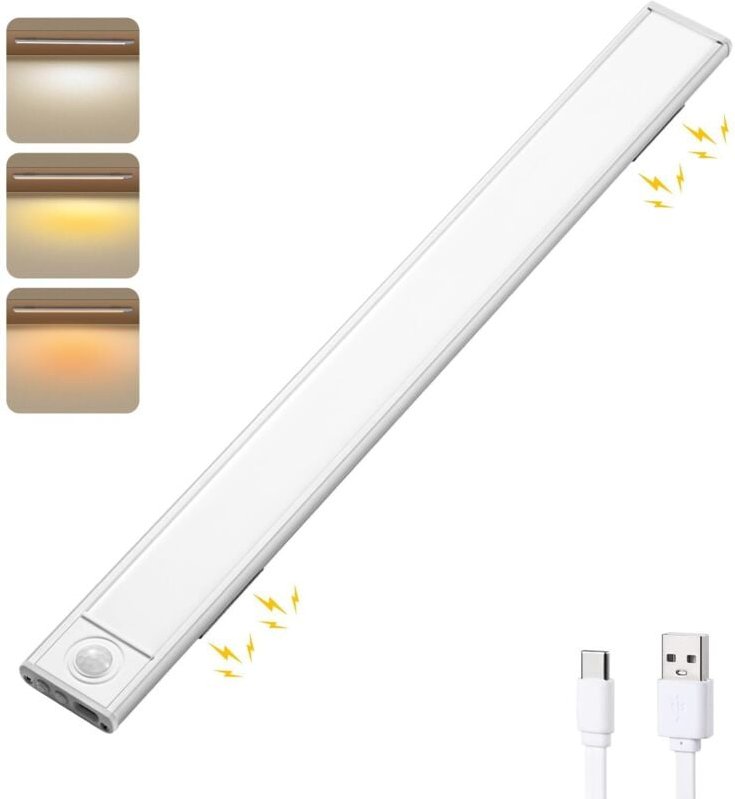 LED-Schrankleuchte mit Bewegungsmelder, LED-Lichtleiste, Schranklampe, per USB wiederaufladbare Unterschrankbeleuchtung,...