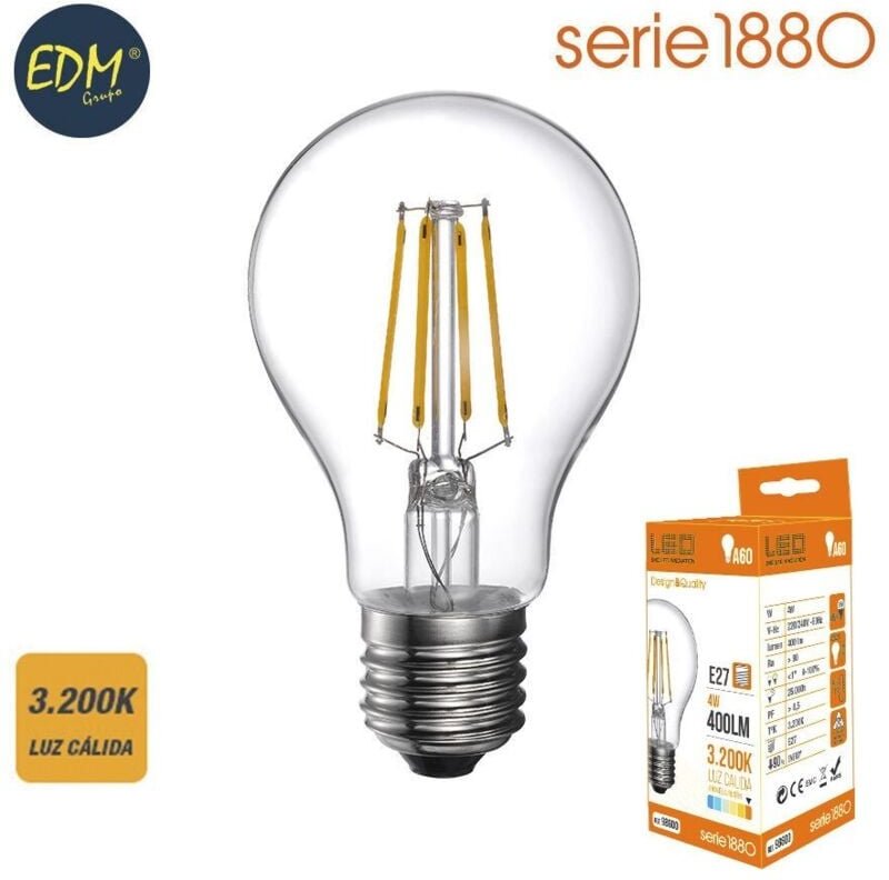 EDM - led Glühbirne, Standard-Filament, E27, 4 w, 500 lm, 3200 k, warmes Licht, Ø6 x 10,6 cm