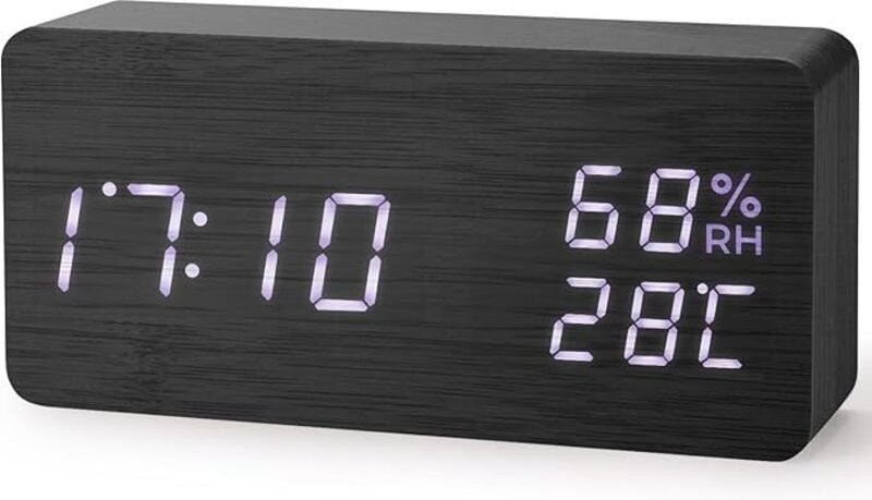 Thumbnail - Elektronischer LED-Wecker, digitaler Wecker aus Holz, Temperatur und Luftfeuchtigkeit, Betrieb über USB-Ladeanschluss (s...