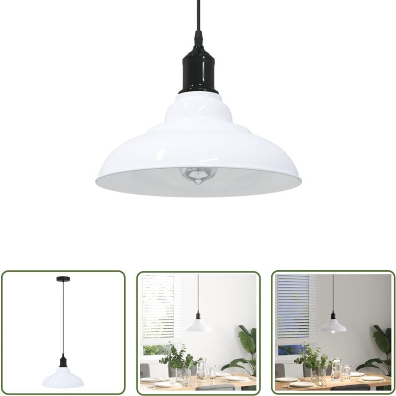 The Living Store - vidaXL Pendelleuchte Höhenverstellbar E27 Weiß Glänzend ø 31 cm Metall