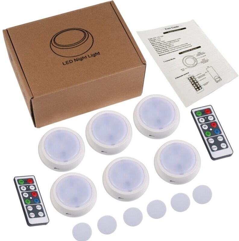 Schrankbeleuchtung – RGB-LED-Leuchten, 6 Stück, 16 Farben, 4000 K, mit 2 Fernbedienungen, für Schlafzimmer, Küche, Wohnz...