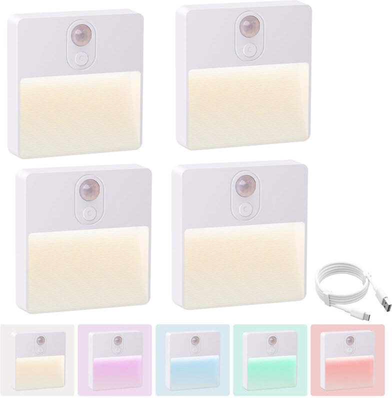 4er-Pack Bewegungsmelder-LED-Nachtlicht, USB-aufladbare Treppenhausleuchte, RGB-Nachtlicht für Flur und Treppenhaus