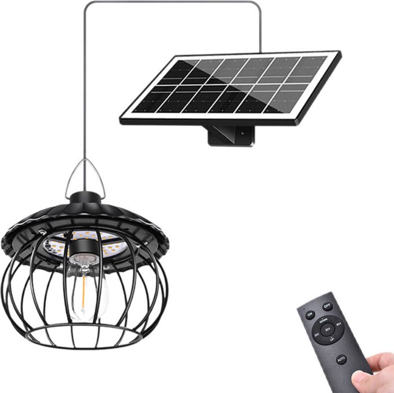 Solarlaterne mit einem Kopf, Hängelampe, wasserdicht, dimmbar, mit Fernbedienung, für Gartenhäuser und Innenhöfe (weißes...