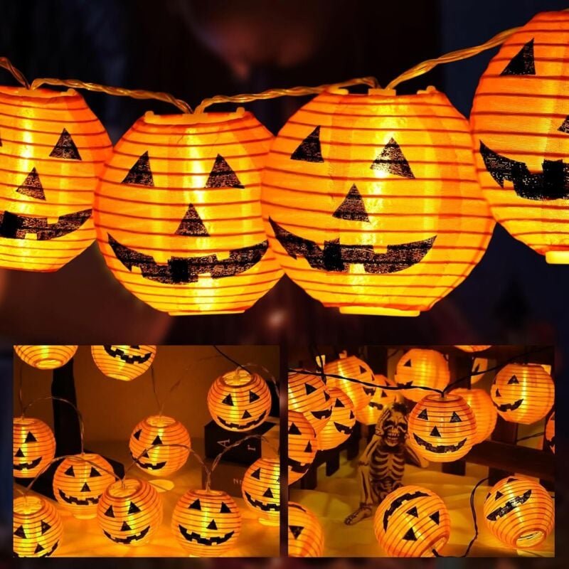 Halloween-Dekoration-Lichterkette, 3 m, 20 LED-Kürbis-Lichterkette, batteriebetrieben, 2 Modi, Halloween-Dekoration für ...