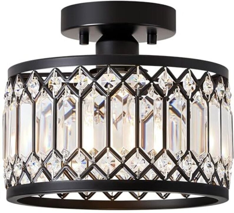 Kristall Kronleuchter,Deckenleuchte Schwarz mit Kristall Schirm,Sockel E27 Deckenlampe,Moderne Lampe für Wohnzimmer Schl...