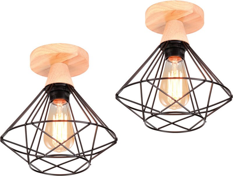 Axhup - 2x Industriell Metall Hölzern Deckenlampe Design in Rautenform Lüster E27 Kronleuchter für Wohnzimmer Korridor F...