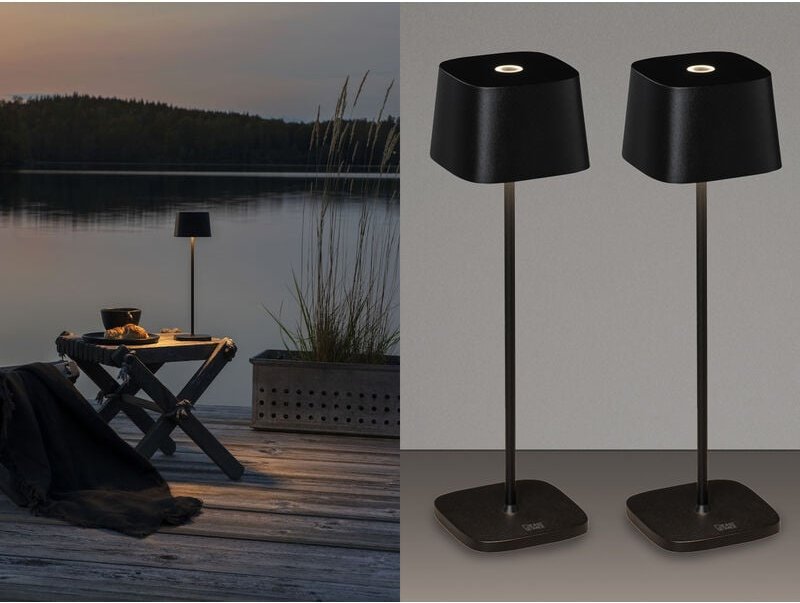 Thumbnail - Meinewunschleuchte - 2er Set Wiederaufladbare led Outdoor Tischleuchten dimmbar in Schwarz, Höhe 36cm