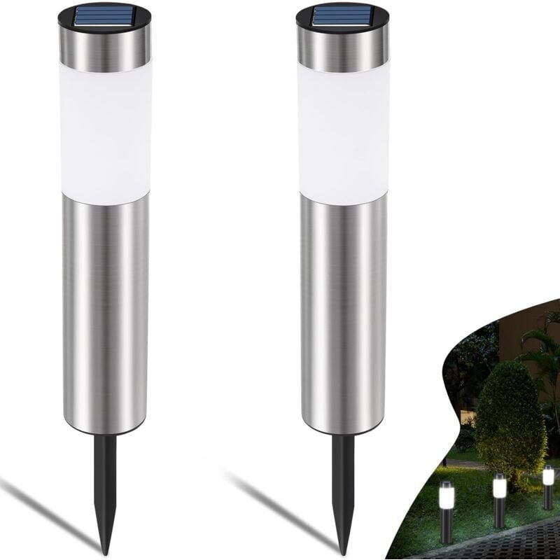Thumbnail - Solarleuchten für Garten im Freien, weiße Solarlampen aus Edelstahl, wasserdichte LED-Gartenleuchten für den Außenbereic...