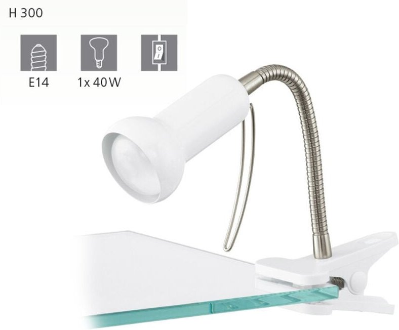 Schreibtischlampe mit Gelenkarm und Clip, weiß, Marke Fabio Eglo