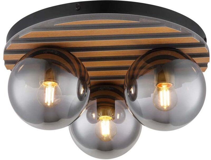 Thumbnail - Deckenleuchte Deckenlampe Wohnzimmerlampe Metall schwarz matt Rauchglas D 39 cm