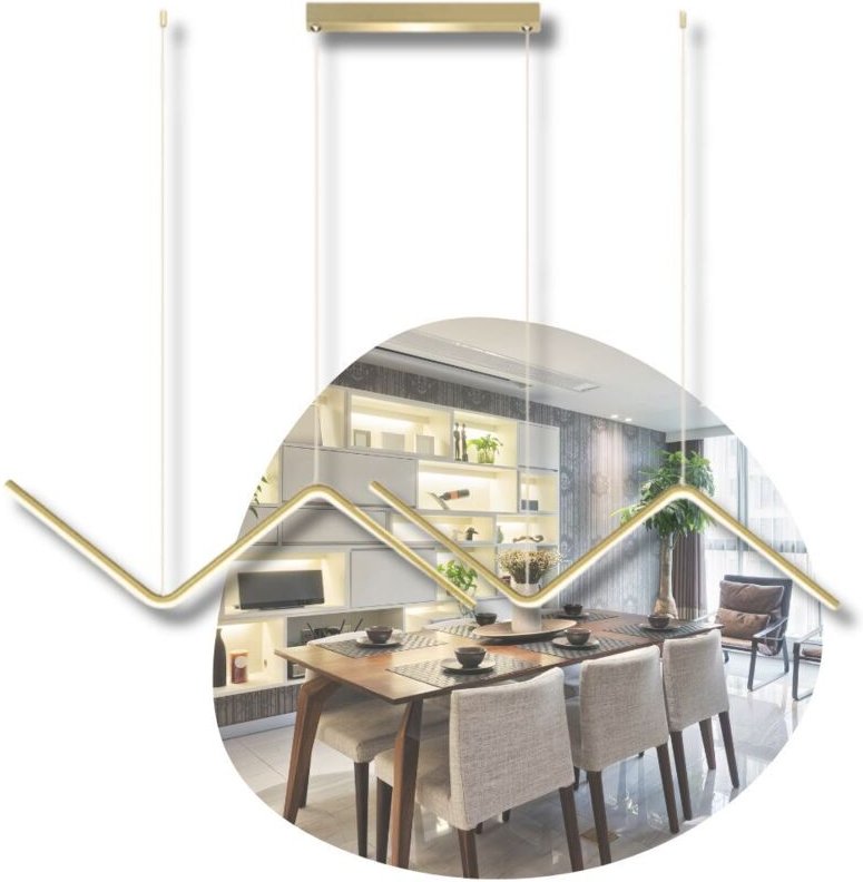 Zig Zag Gold Deckenpendelleuchte mit integrierter LED, modern, für Insel