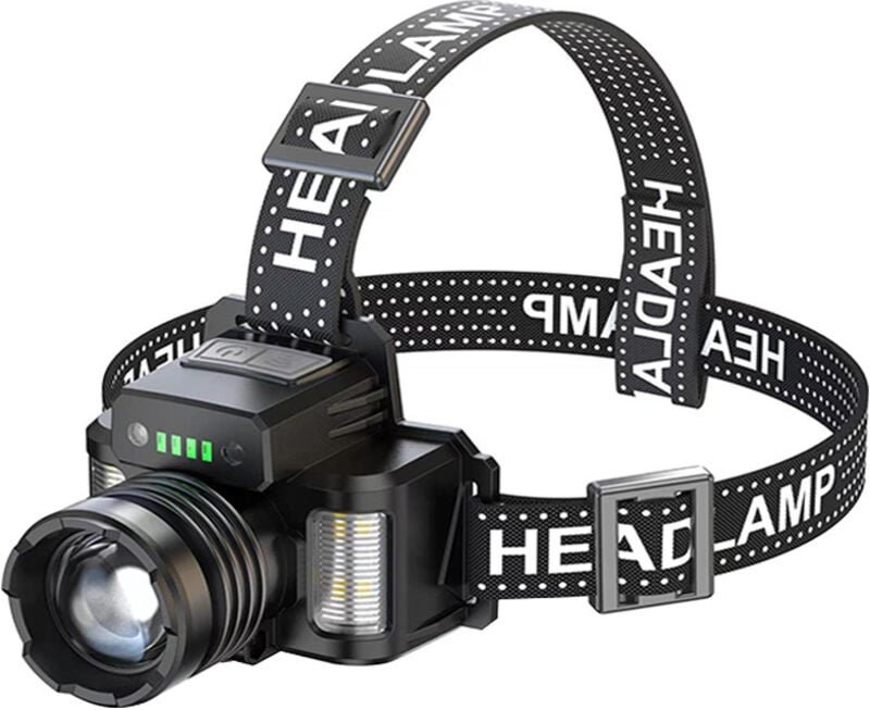 2000 Lumen, wiederaufladbar über USB-C, superhelle LED-Stirnlampe mit rotem und blauem Licht und Bewegungssensor, einste...