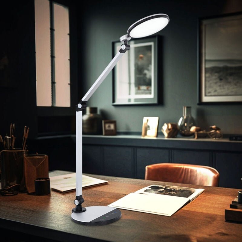 Tischleuchte Schreibtischlampe Leselampe mit Touchdimmer Wohnzimmerleuchte Beistelllampe, Alu Kunststoff silber, 1x led ...