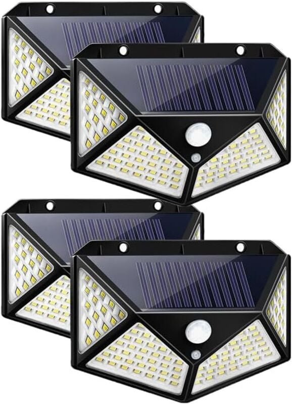 100 led Solarleuchte Außen, Wasserdichte Gartenleuchte mit Bewegungsmelder, Solar Wandleuchte, 3 Modi für Garten (4er Pa...