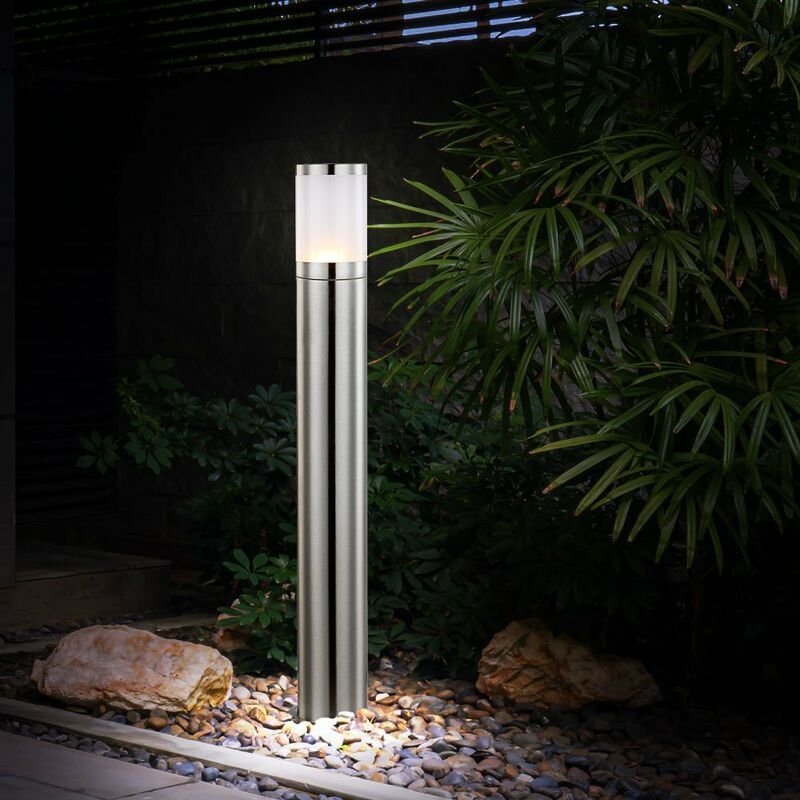 Wegeleuchte Außenstehlampe h 80 cm Gartenlampe Außenleuchte Edelstahl, silber Kunststoff opal, 1x E27 Fassung, DxH 14x80...