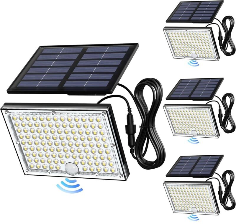 4er Set Solar LED Außenleuchten 172 LED, Bewegungsmelder, IP65, 120° Lichtwinkel