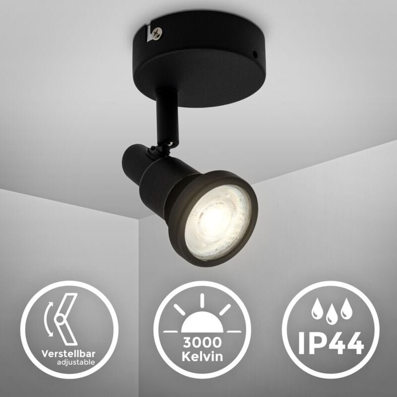 Thumbnail - B.k.licht - Wandlampe - 4,8W, 400lm, led, schwenkbar, IP44, warmweiß, schwarz