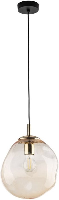 TK Sol 25cm Globe Pendelleuchte Deckenleuchte Schwarz, Bernsteinglas 1xE27