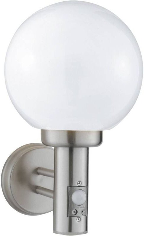 1 Licht Outdoor Globe Wandleuchte Satin Silber mit Bewegungssensor IP44, E27 - Searchlight