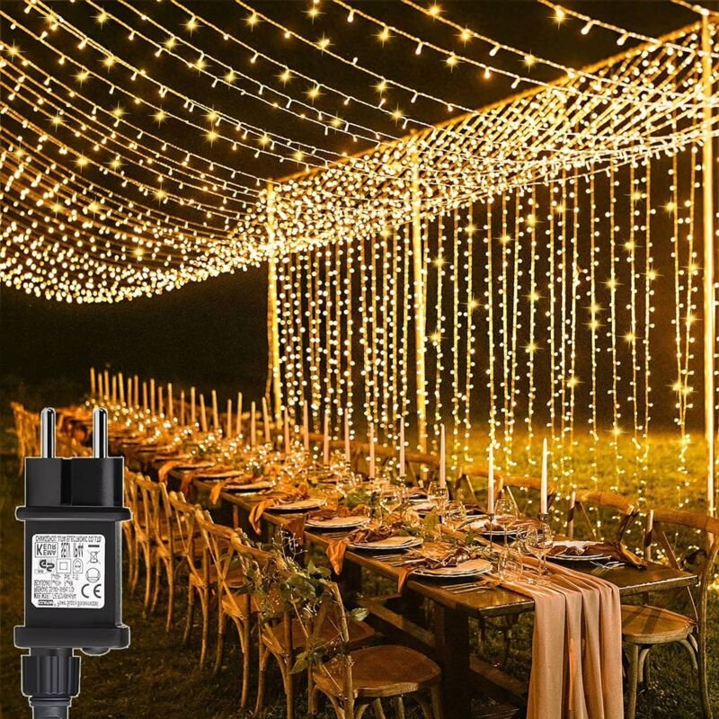 x 3 m Lichtervorhang, 600 LEDs, warmweiße Lichtgirlande, 8 Modi, Weihnachten, für Pergola, Garten, Außen- und Innendekor...