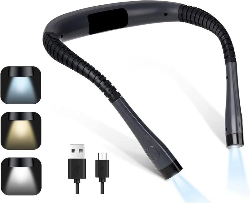 Wiederaufladbare Hals-Leselampe fürs Bett, 3 Farben, 3 Helligkeitsstufen, faltbare Arme, langlebig, perfekt zum Lesen, S...