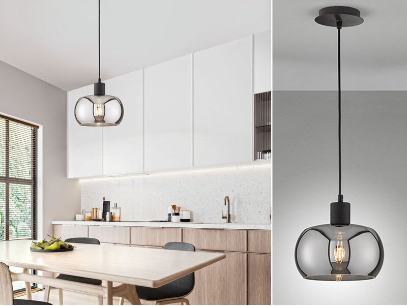 LED Pendelleuchte einflammig rund aus Rauchglas Industrial Ø 22cm