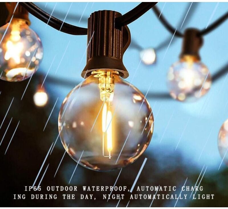 IP65 wasserdichte Solarleuchten für den Außenbereich, 25 bruchsichere G40-LED-Ersatzbirnen und 14,5 m lange G40-LED-Lich...