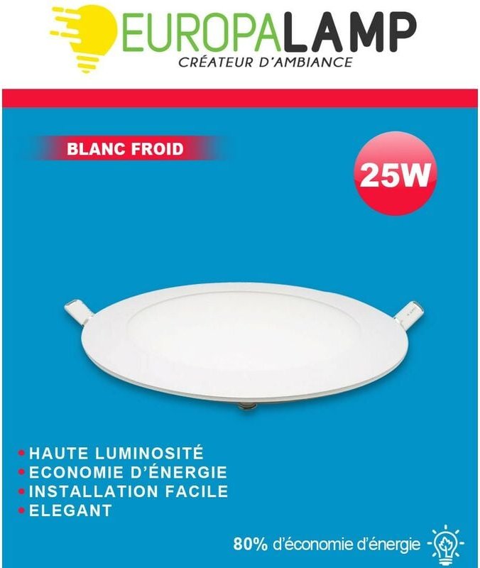 Europalamp - LED-Einbauleuchte, rund, Etra-Platte 24W - Kaltweiß 6000K
