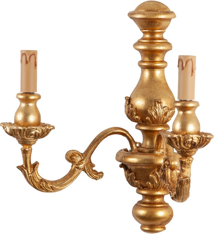 Shabby Wandleuchte in Holz und Eisen Antik Blattgold Finish Made In Italy